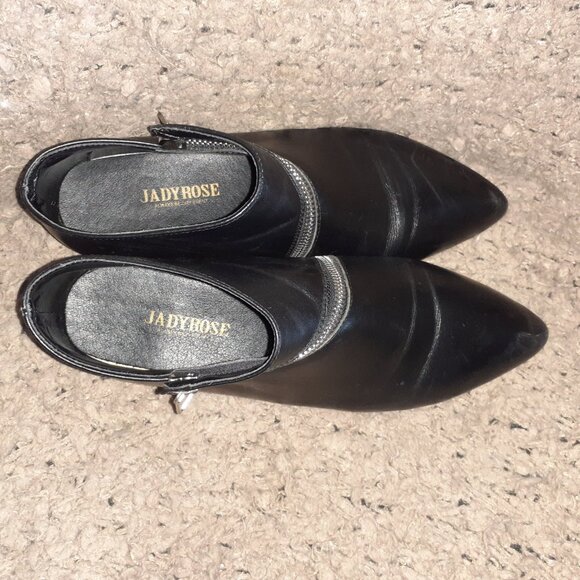 JADYROSE-Geometric Heel-Asymmetrical Zip-Black Leather Booties-Sz 7-Excellent - Picture 7 of 8